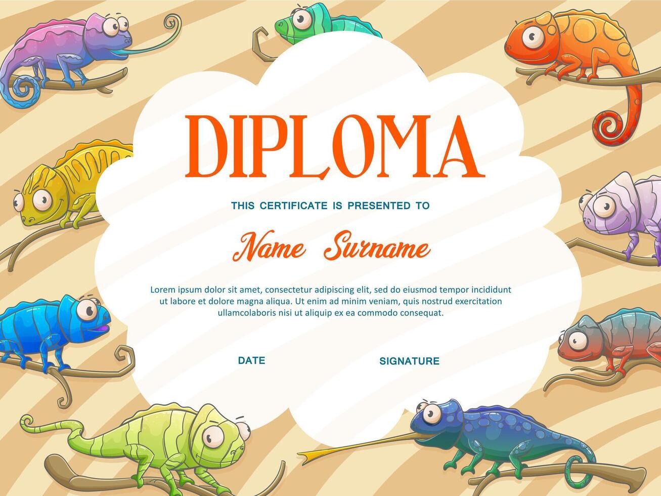 Diploma certificate kid template, school education vector