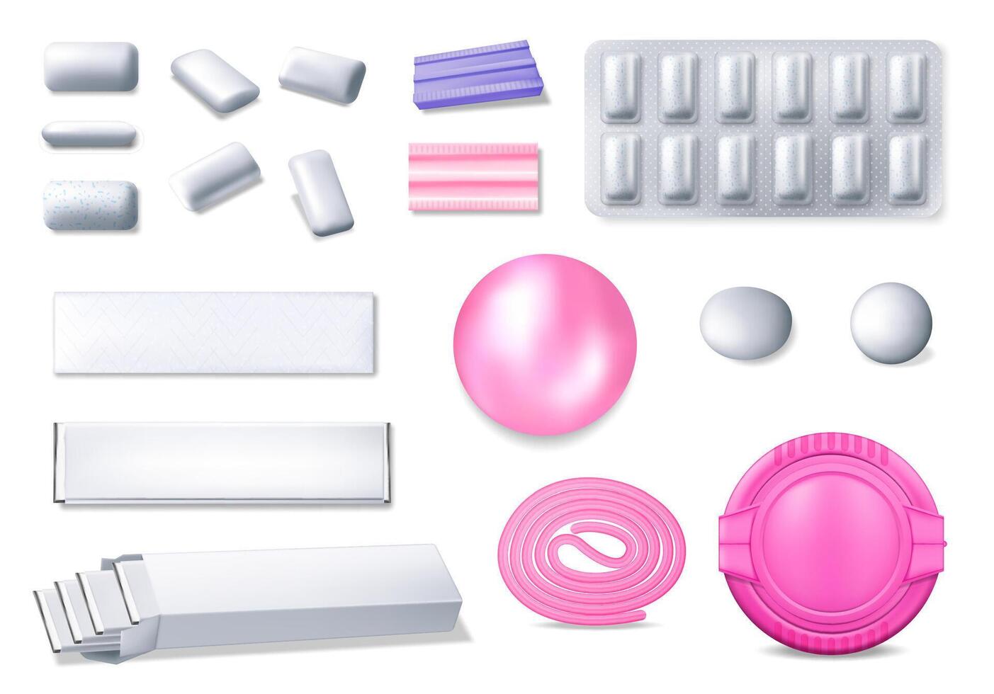 Chewing gum realistic 3d bubble gum icons vector