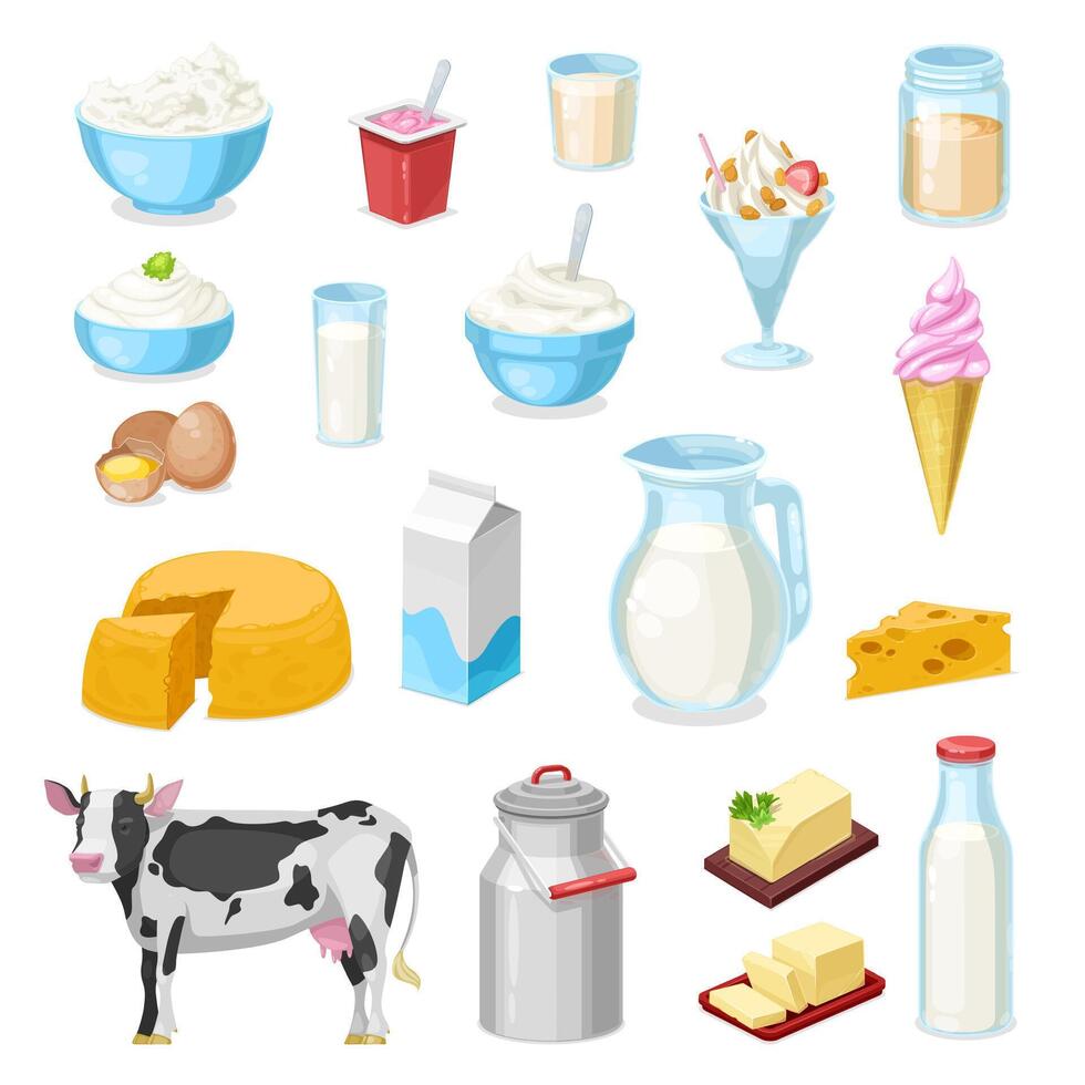 Farm milk, cheese and butter icons of dairy food vector