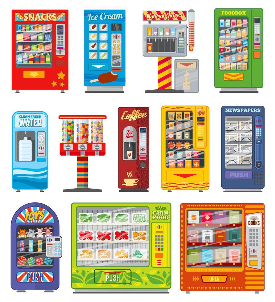 Vending machine, food and drink automatic selling vector