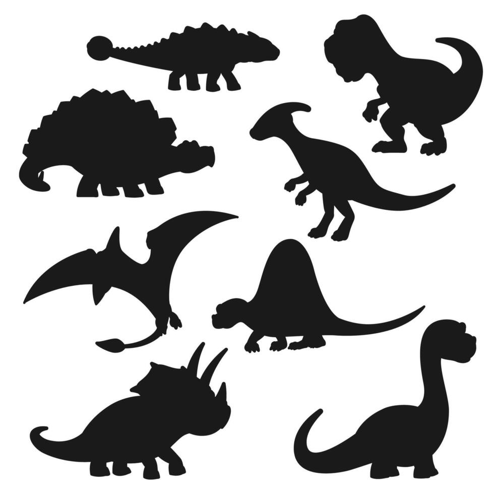 Black silhouettes of isolated dinosaurs vector