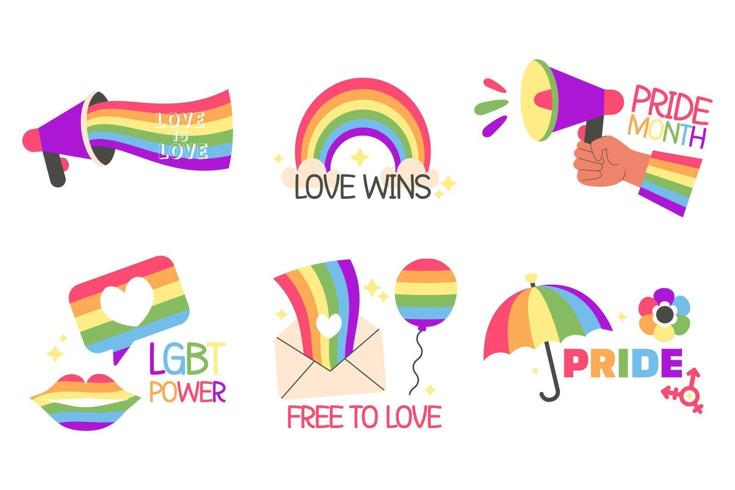 Pride day labels with letteting flat style vector
