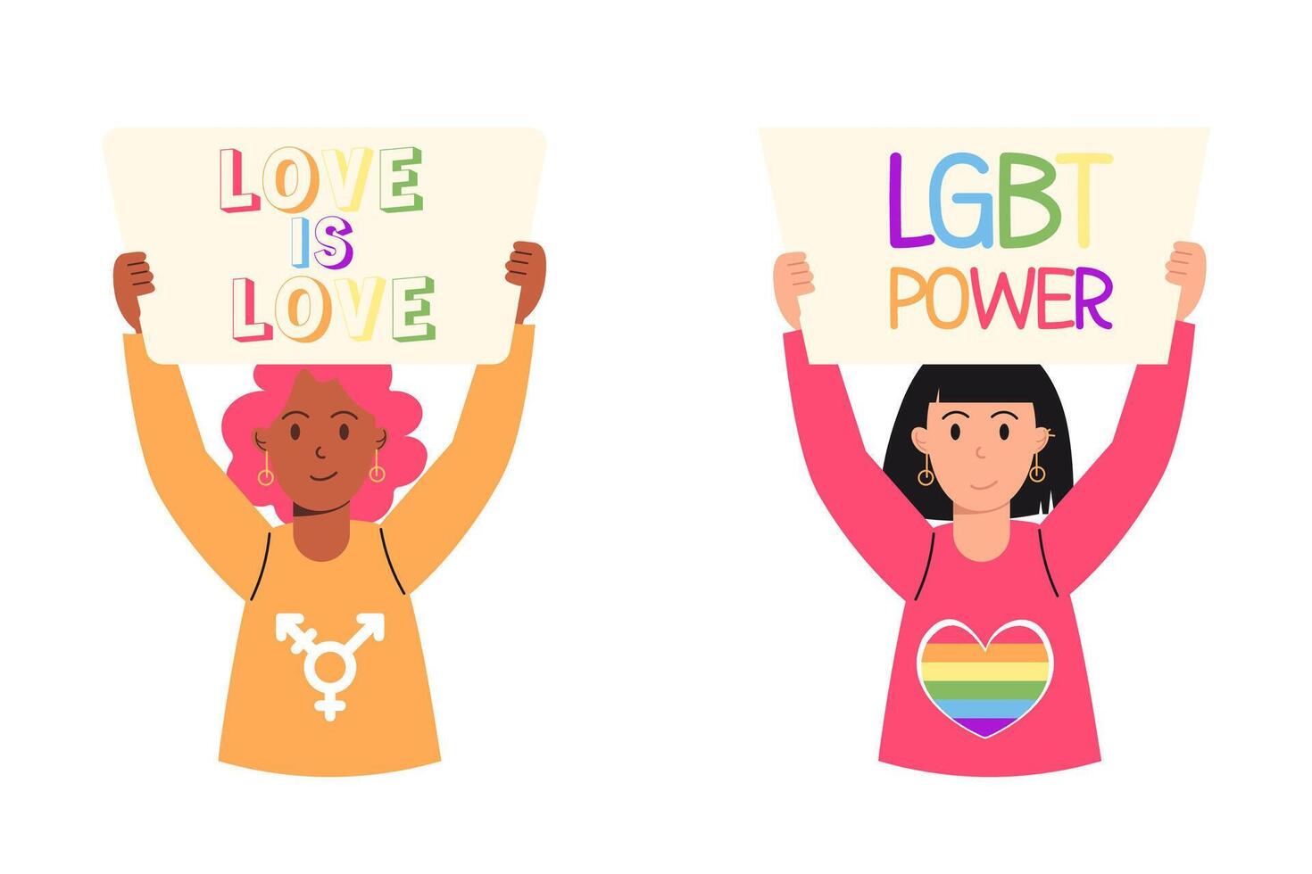 International different lgbt women holding posters protests vector