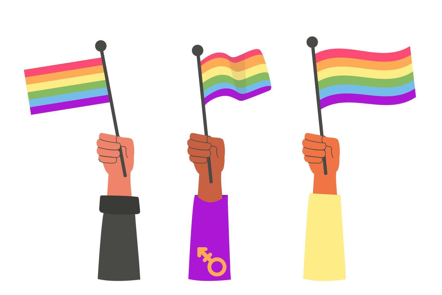 LGBT international different hands with flag vector