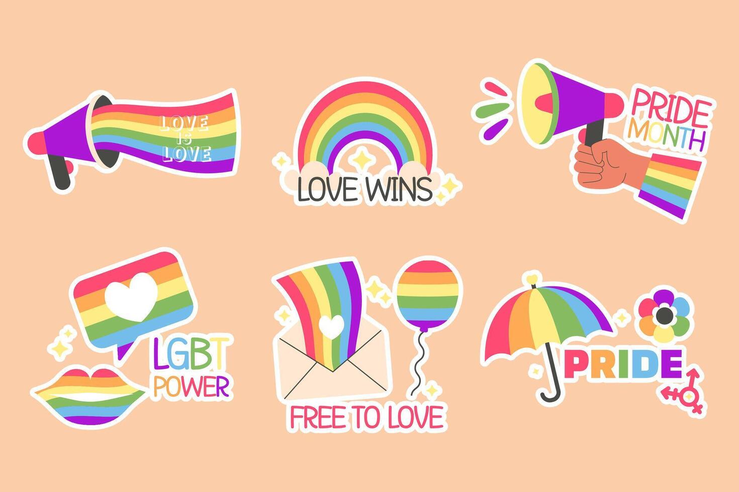 Pride day lstickers abels with letteting flat style vector