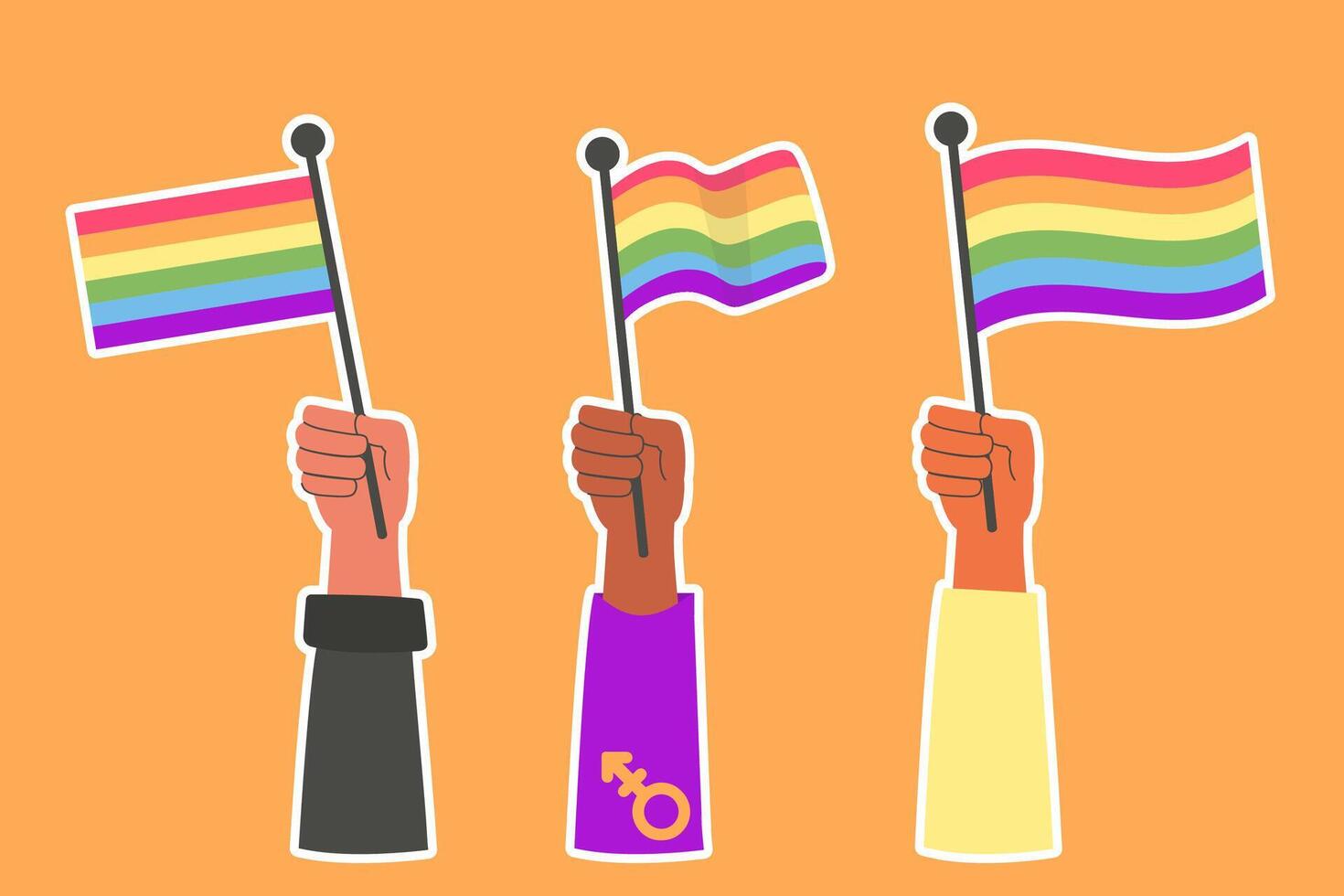 LGBT stickers international different hands with flag vector
