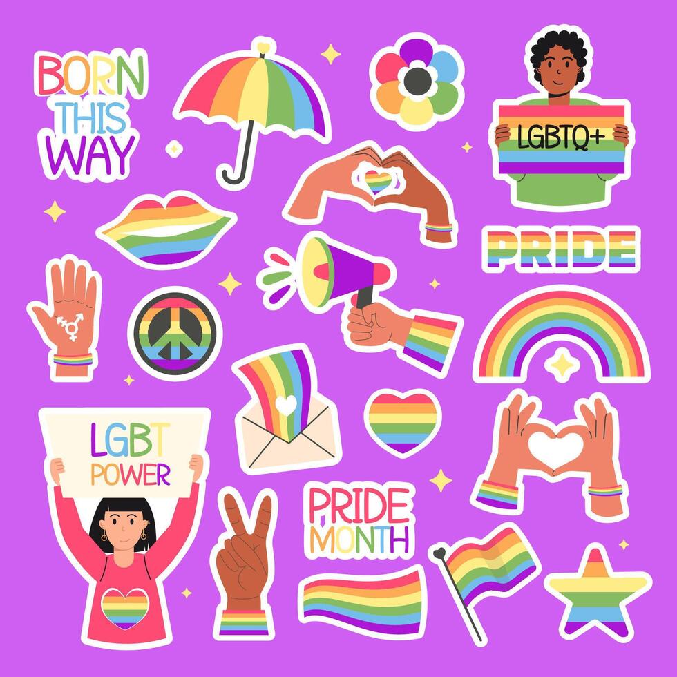 Lgbt collection stickers pride month flat style vector