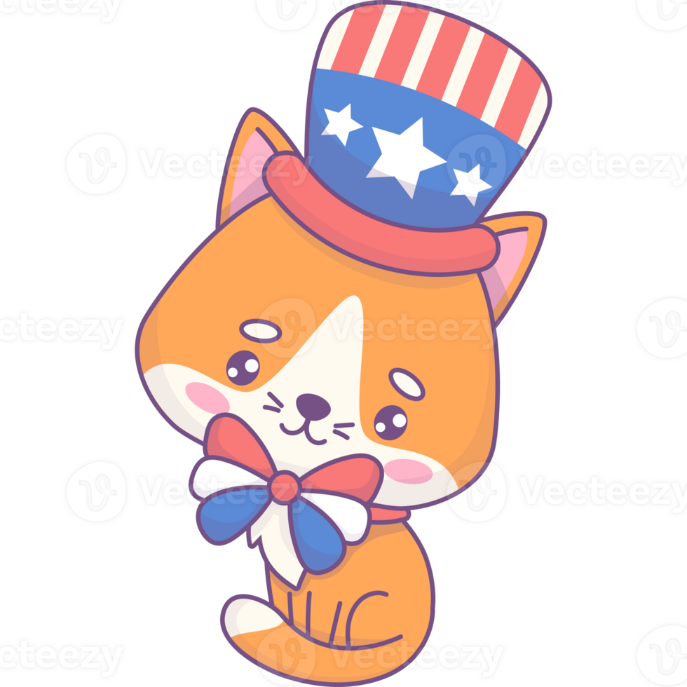 Patriotic American cat with bow and hat png