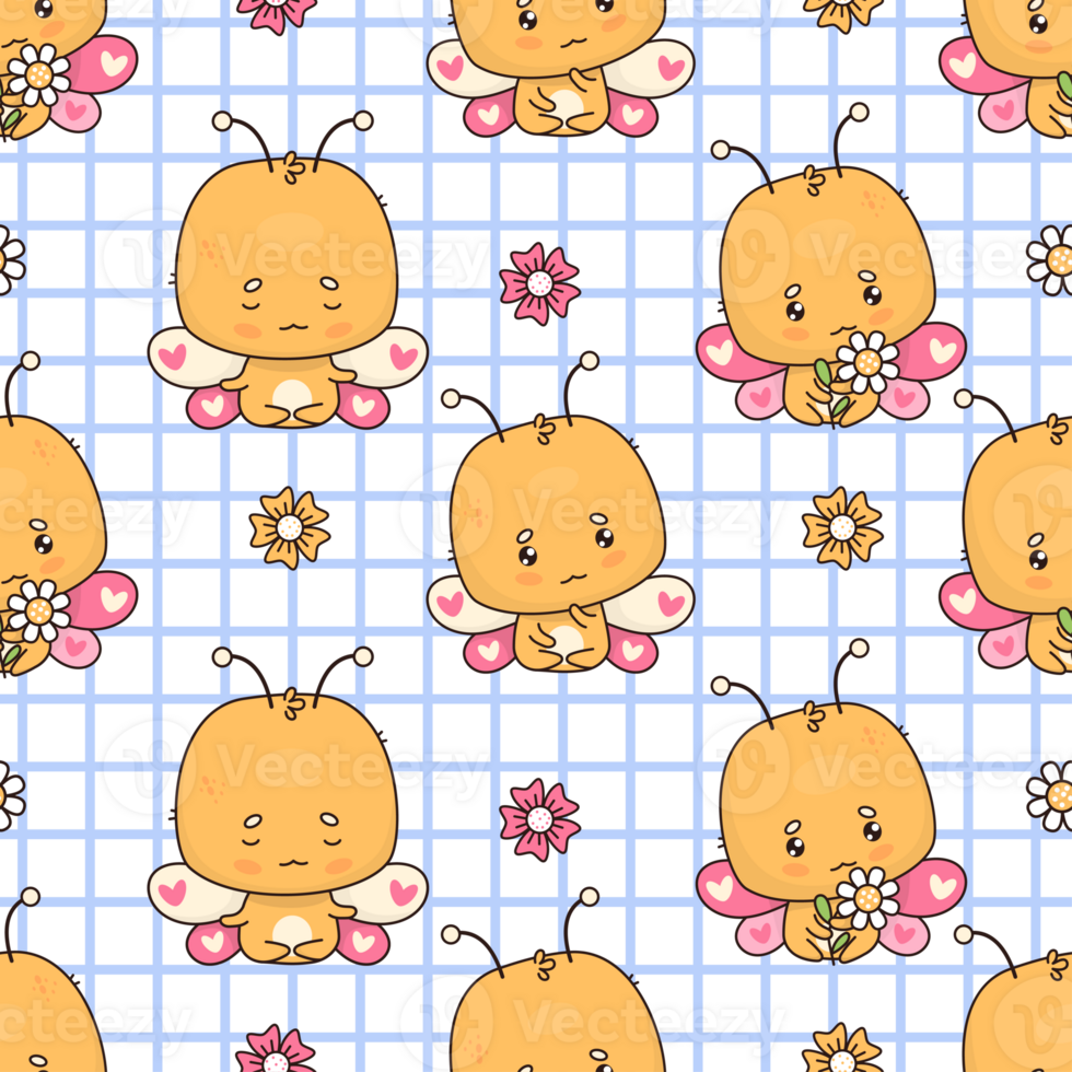 Seamless pattern with butterfly on checkered background png
