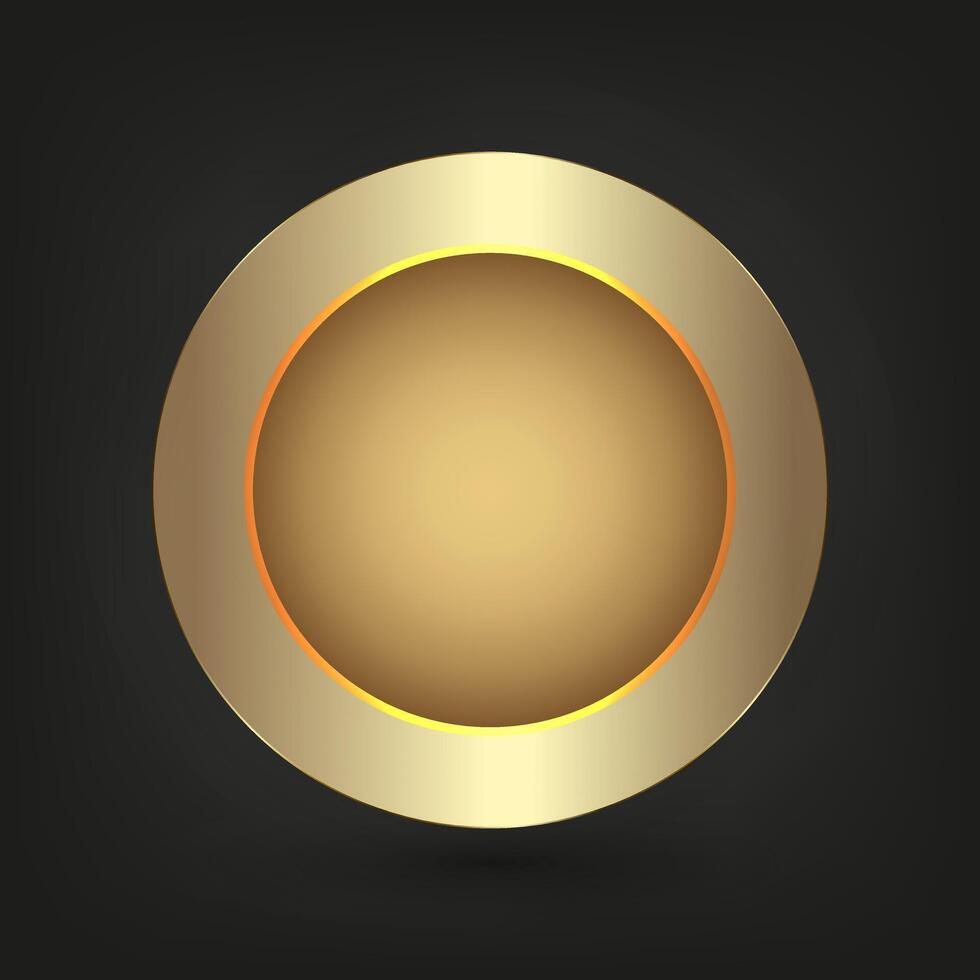 A luxurious and shiny metal golden circle button against a black background, creating a striking contrast , illustration design vector