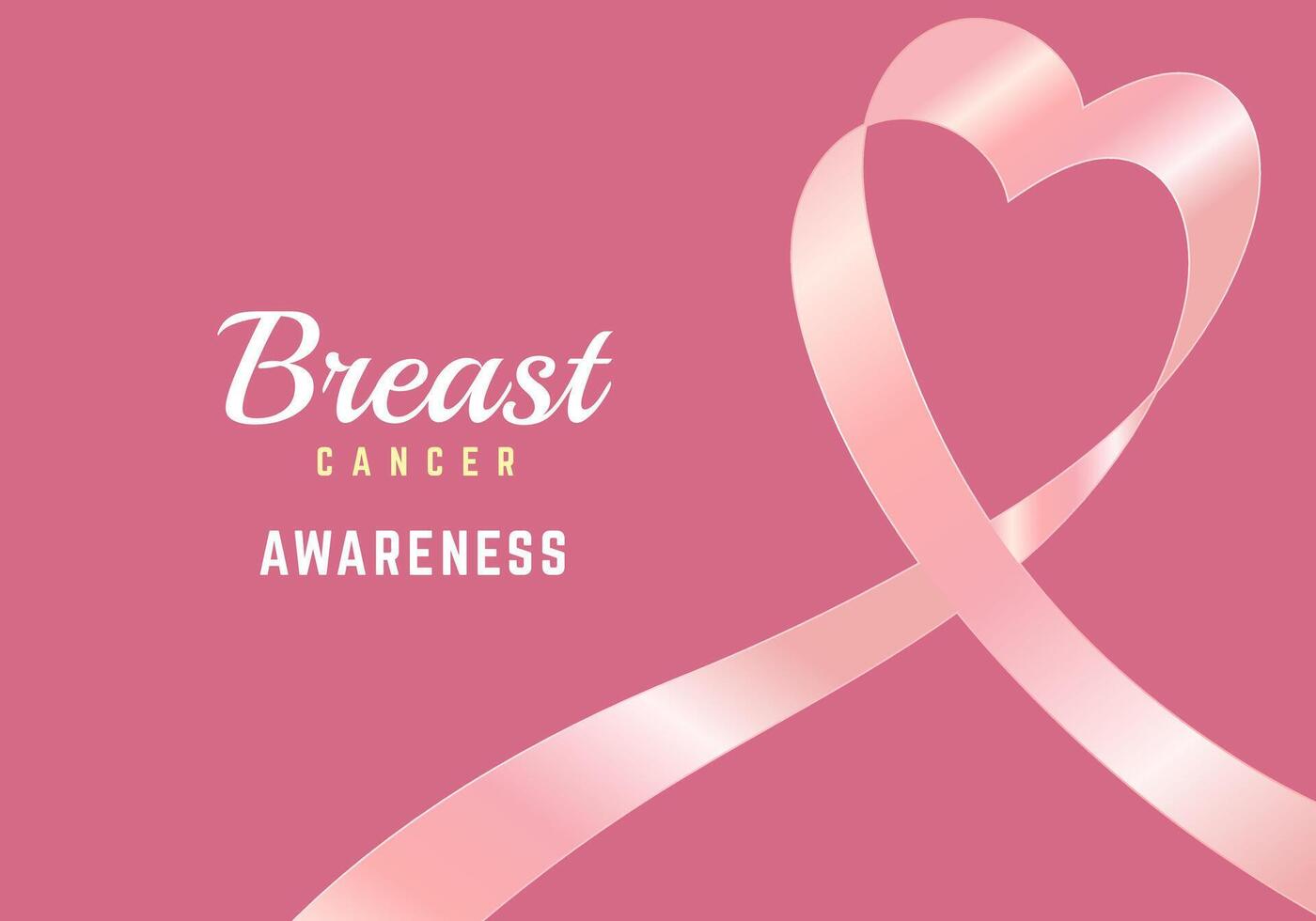 The pink ribbon on soft pink background. Heart ribbon with text-Breast cancer awareness, pink ribbon for concept for breast canner day in illustration vector