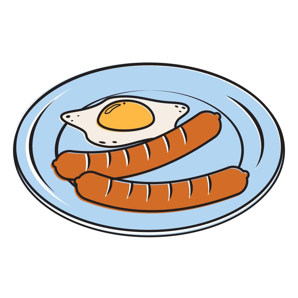 Sausage on a plate, color isolated illustration on a white background vector