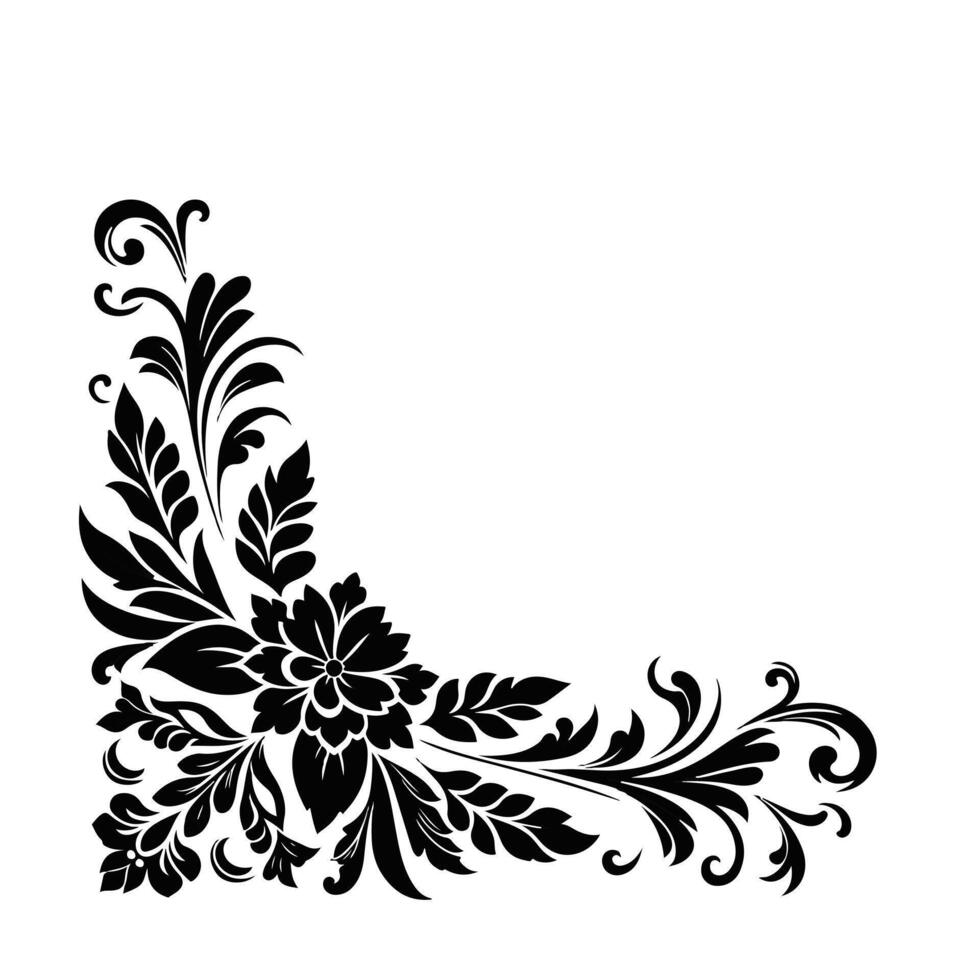Floral corner border black silhouette with white color background vector