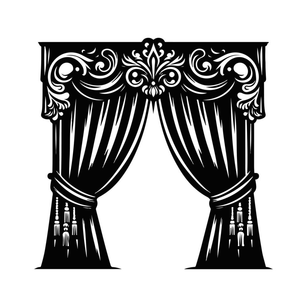 Curtain black silhouette with white color background vector