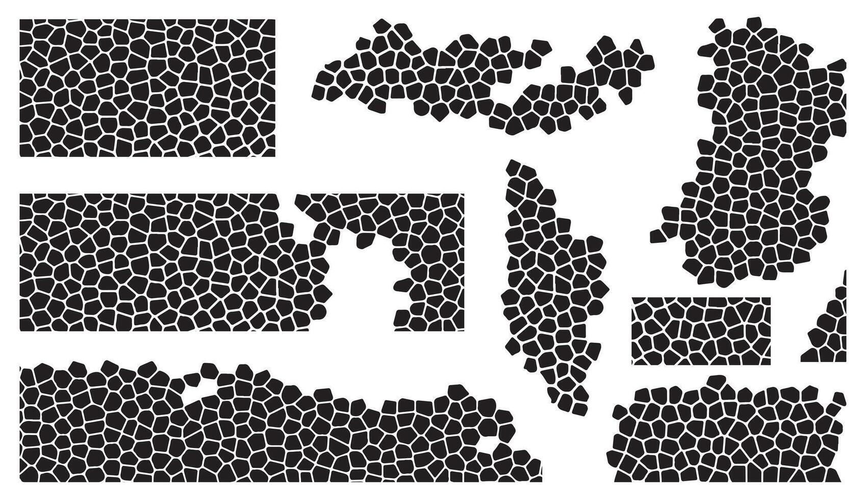 Set of Abstract Geometric Black Polygon Mosaic Pattern vector