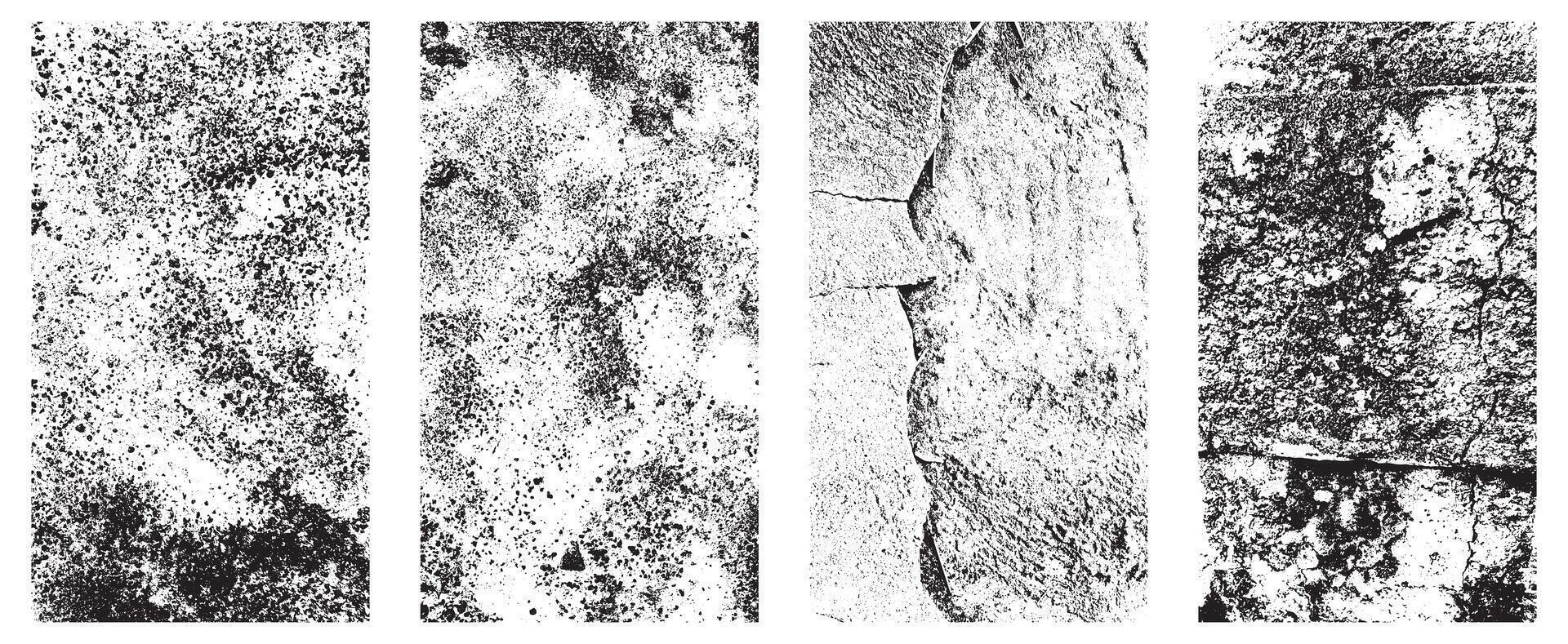 Set of Grungy Dirty Aged Wall Texture with Cracks and black Stains vector