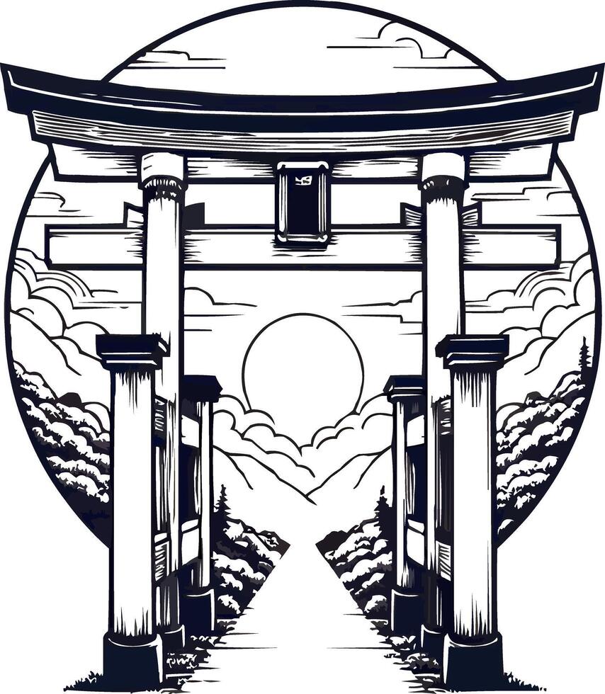 Chinese Gate for t- shirt design vector