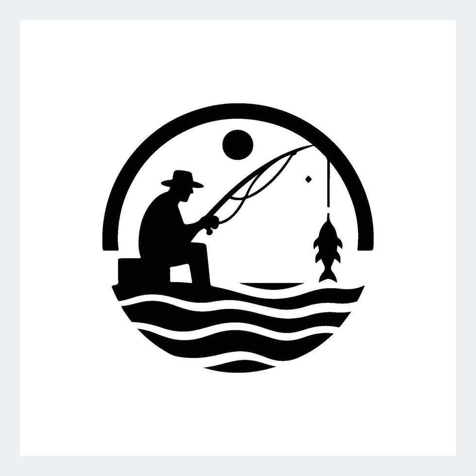 A man fishing, a black and white logo vector