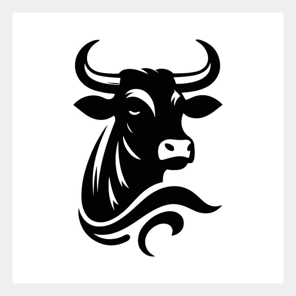 A black and white image of a bull vector