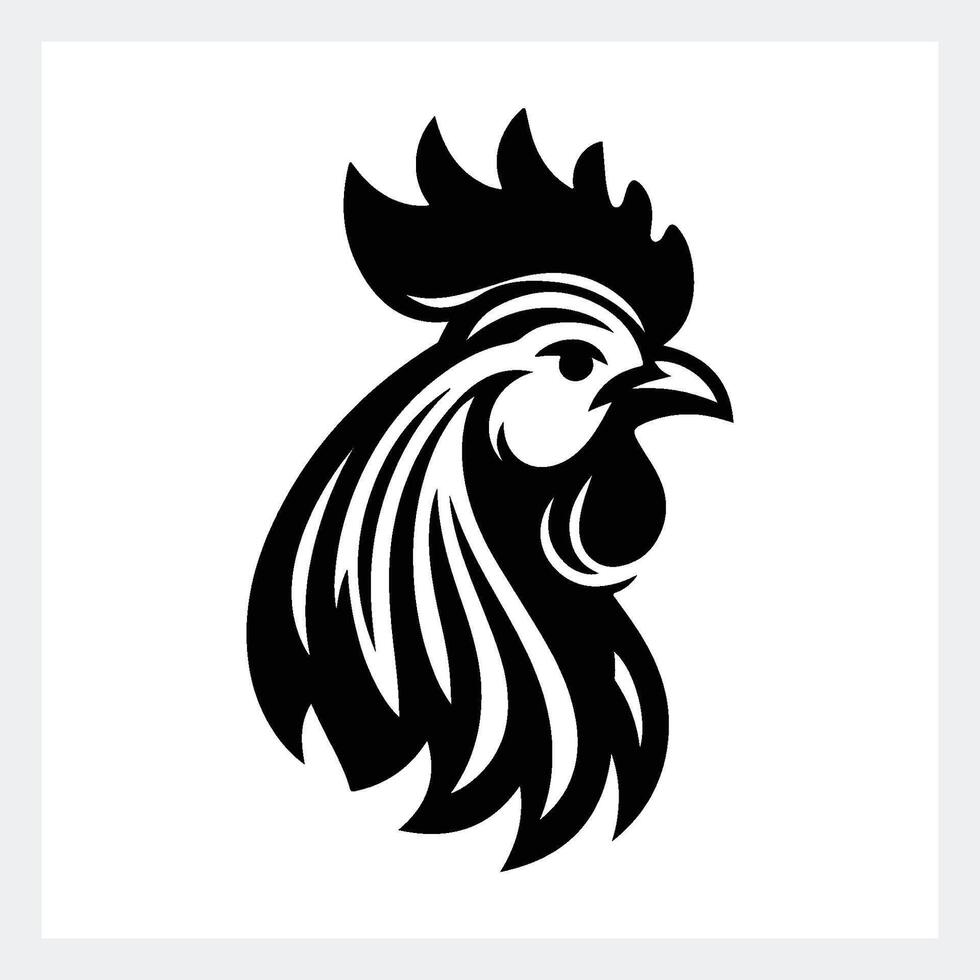 A black and white image of a rooster vector