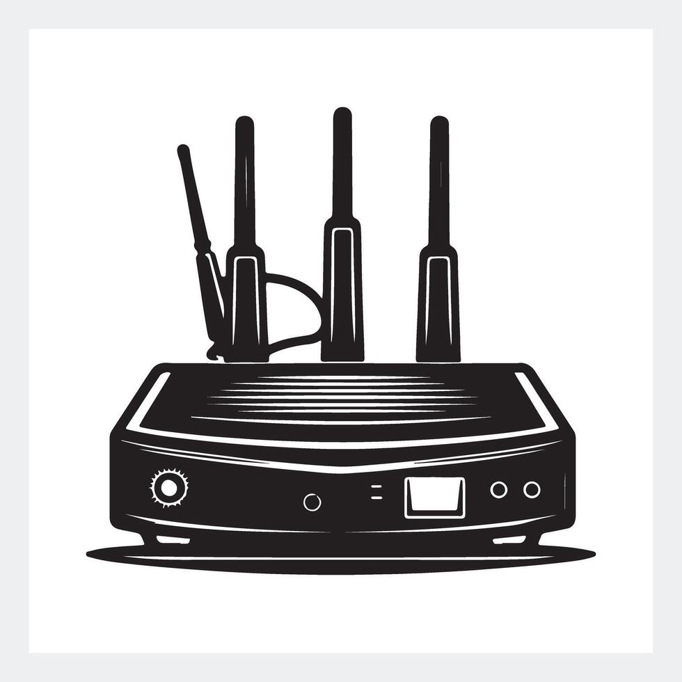 Sleek router silhouette, stylish black and white design for modern tech inspiration. vector