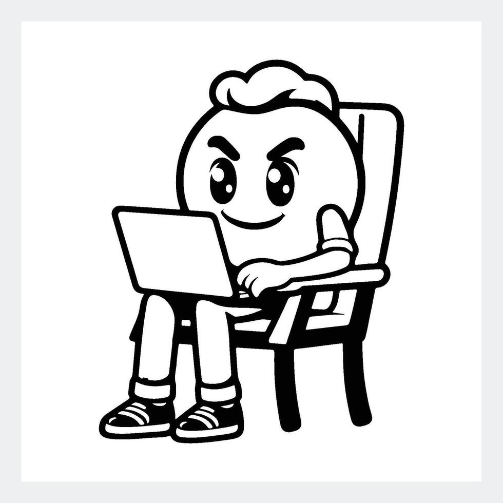 A cartoon of a man sitting on a chair with a laptop vector