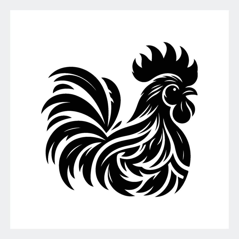 A black and white image of a rooster vector