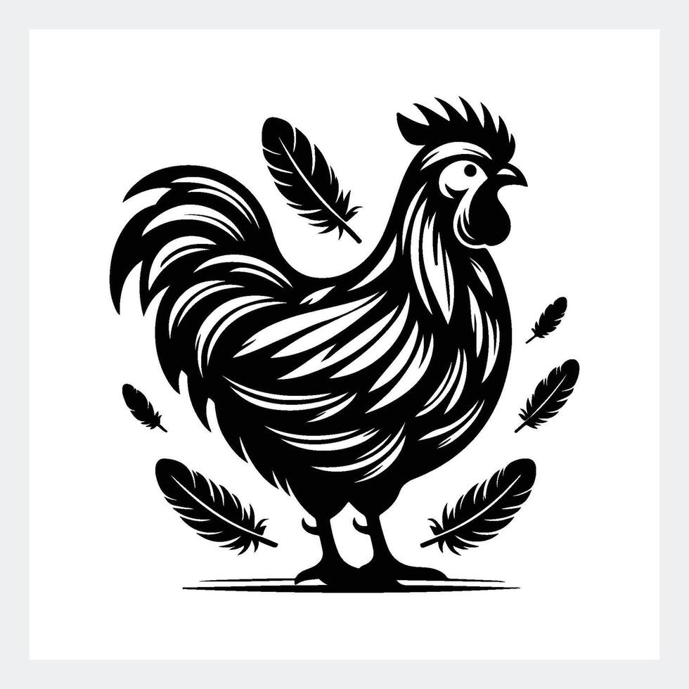 A black and white image of a rooster vector