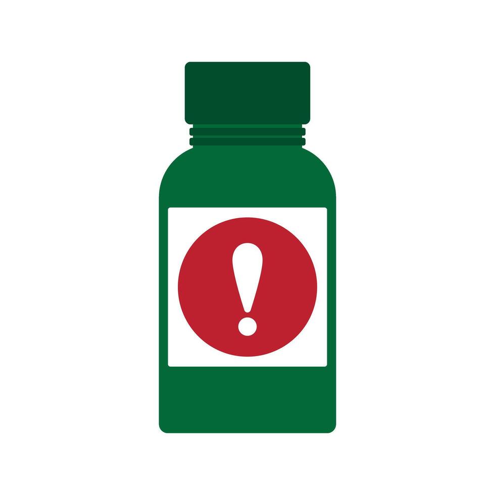 green bottle of medicine with exclamation mark icon vector