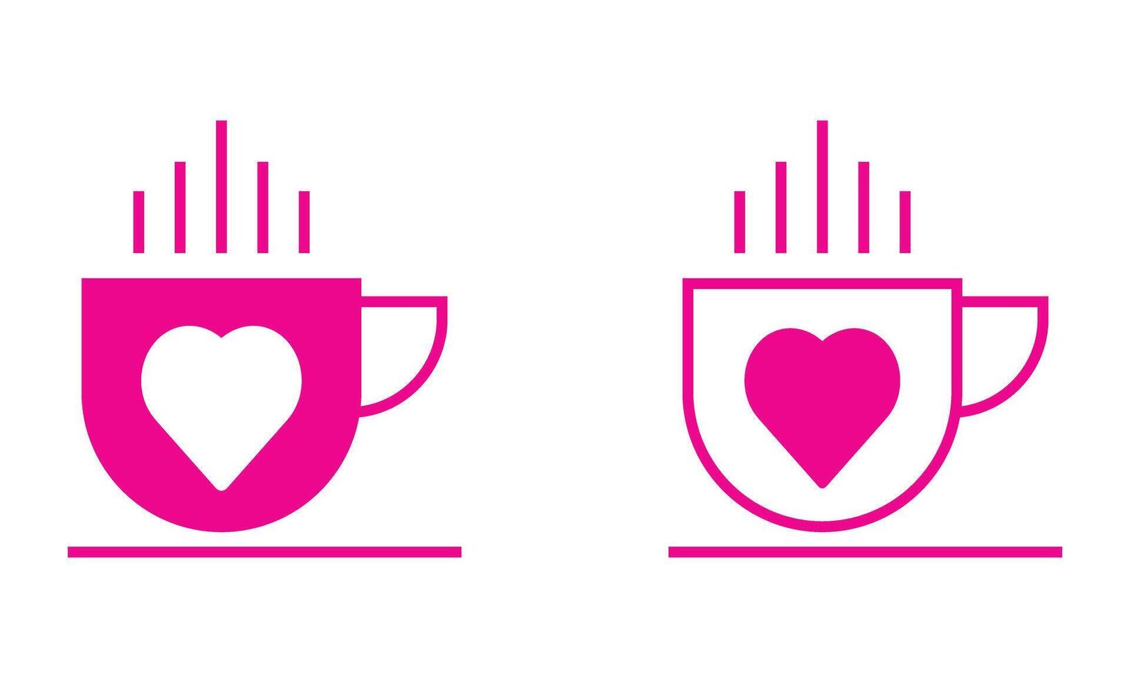 Pink hot drink with heart shape, breakfast beverage icon vector