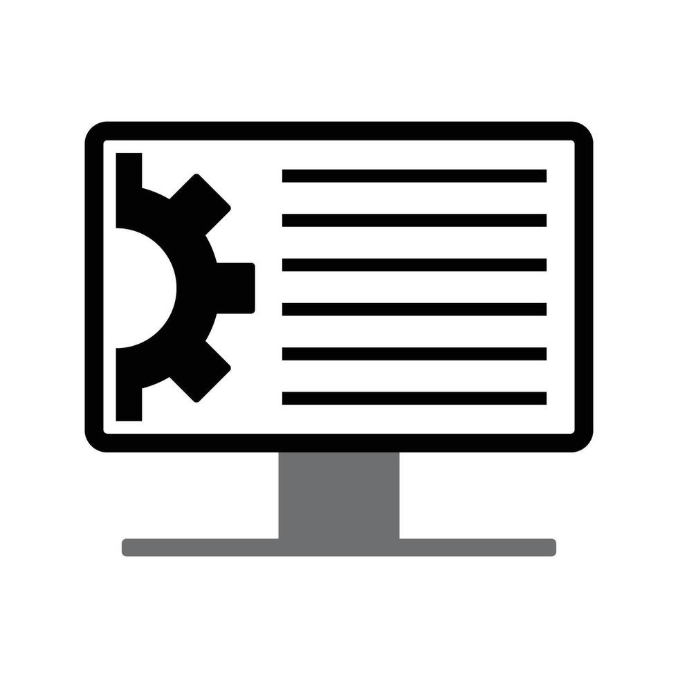 Computer monitor with gear, illustration of computer system configuration and software update icon vector