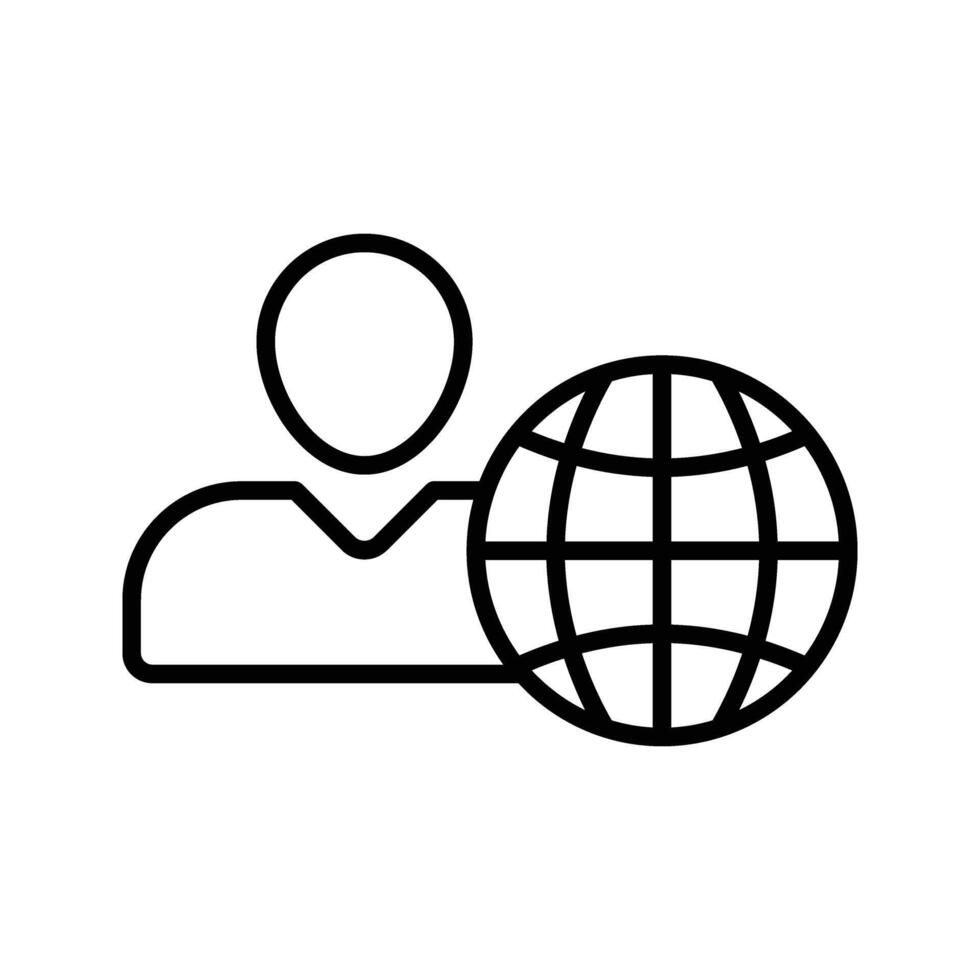 A person with globe, internet account icon vector