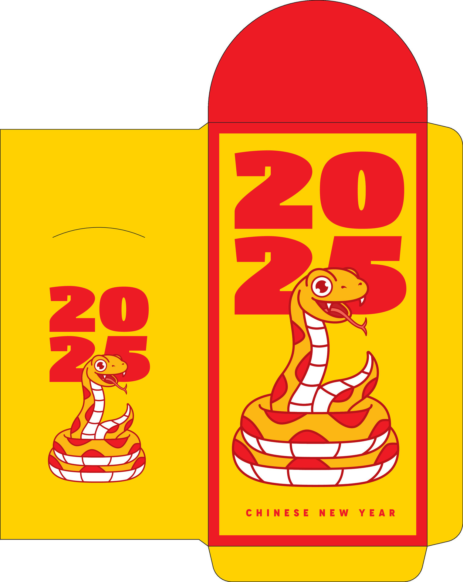 Chinese New Year 2025 with snake zodiac illustration on yellow red packet envelope template
