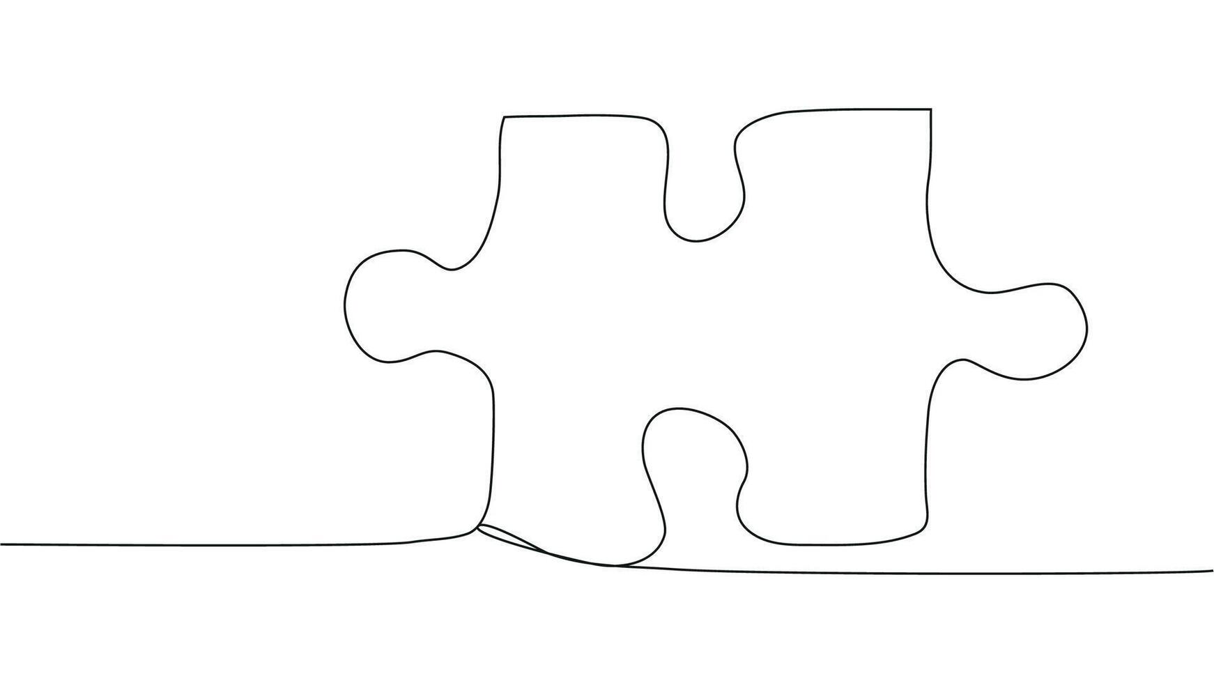 One line connecting puzzle pieces in one continuous line. Puzzle element. vector