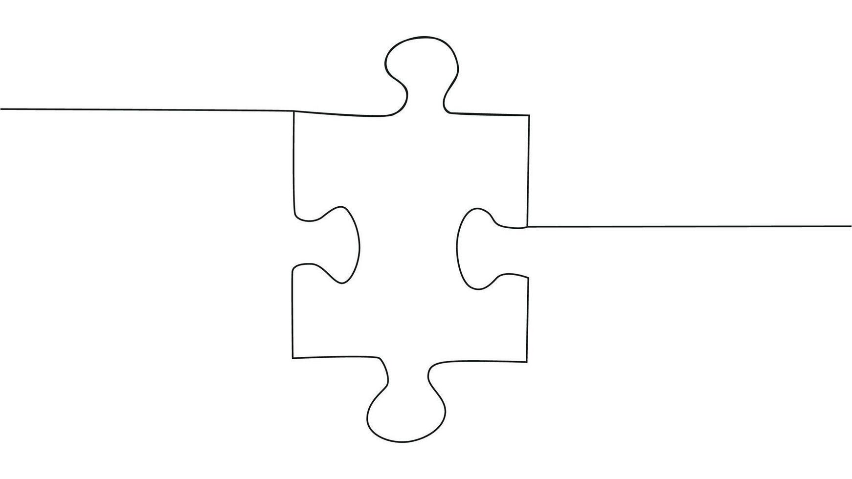 One line connecting puzzle pieces in one continuous line. Puzzle element. vector