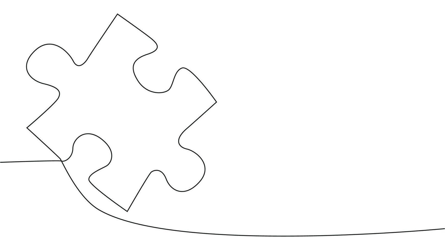 One line connecting puzzle pieces in one continuous line. Puzzle element. vector