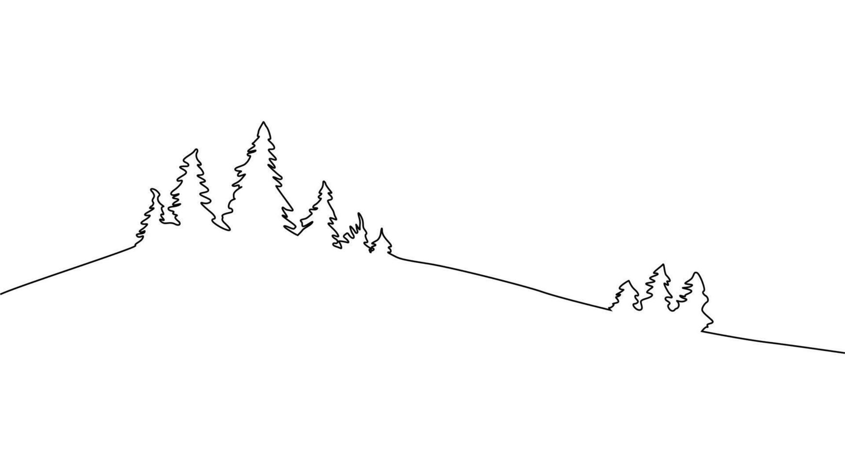 Self-drawing a simple animation of one continuous drawing of one line of Christmas trees, forest vector