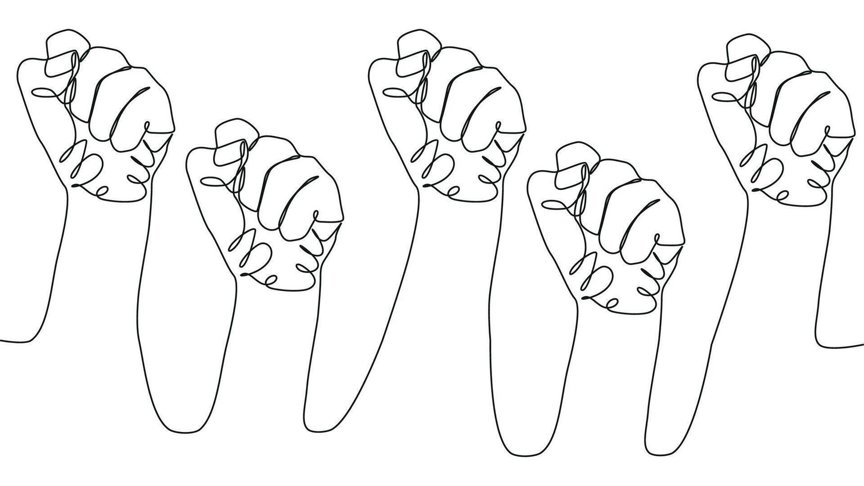self drawing of single continuous line draw fist or resistance hand symbol. Nonverbal sign vector