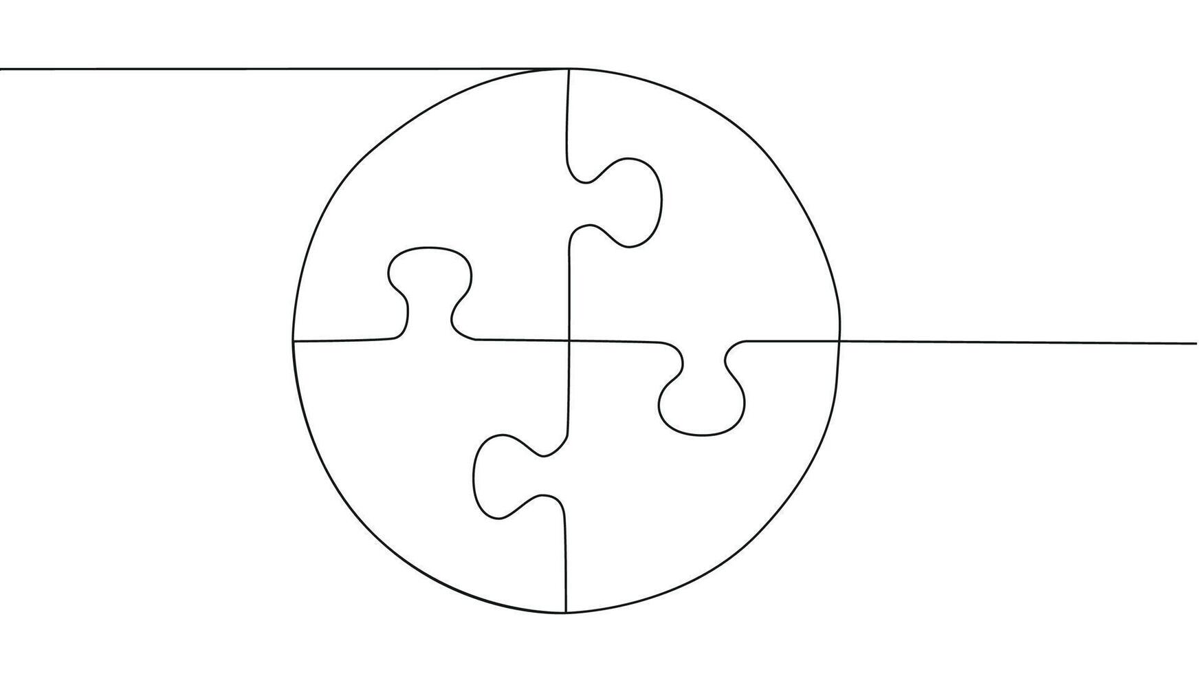 One line connecting puzzle pieces in one continuous line. Puzzle element. vector
