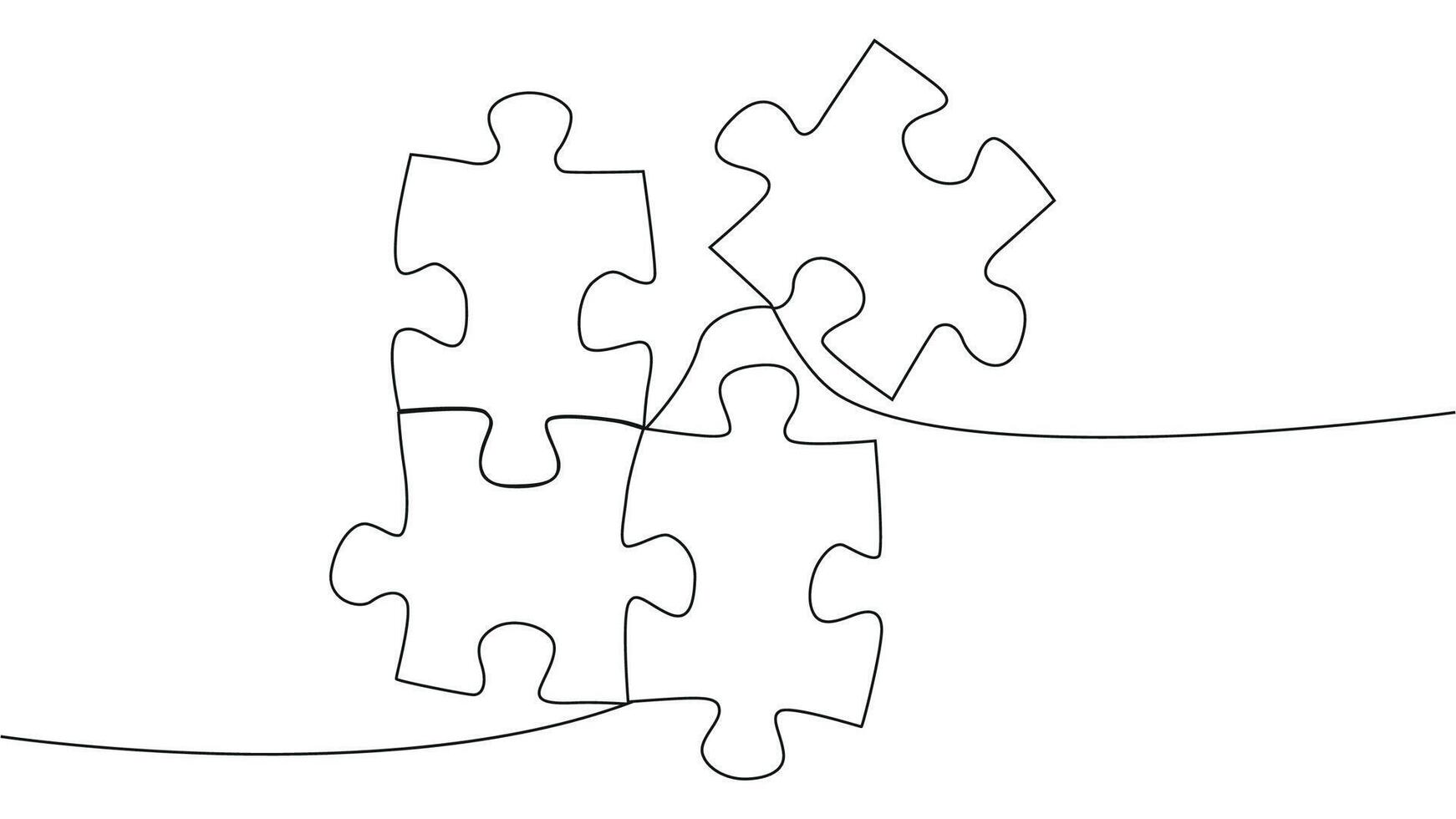 One line connecting puzzle pieces in one continuous line. Puzzle element. vector