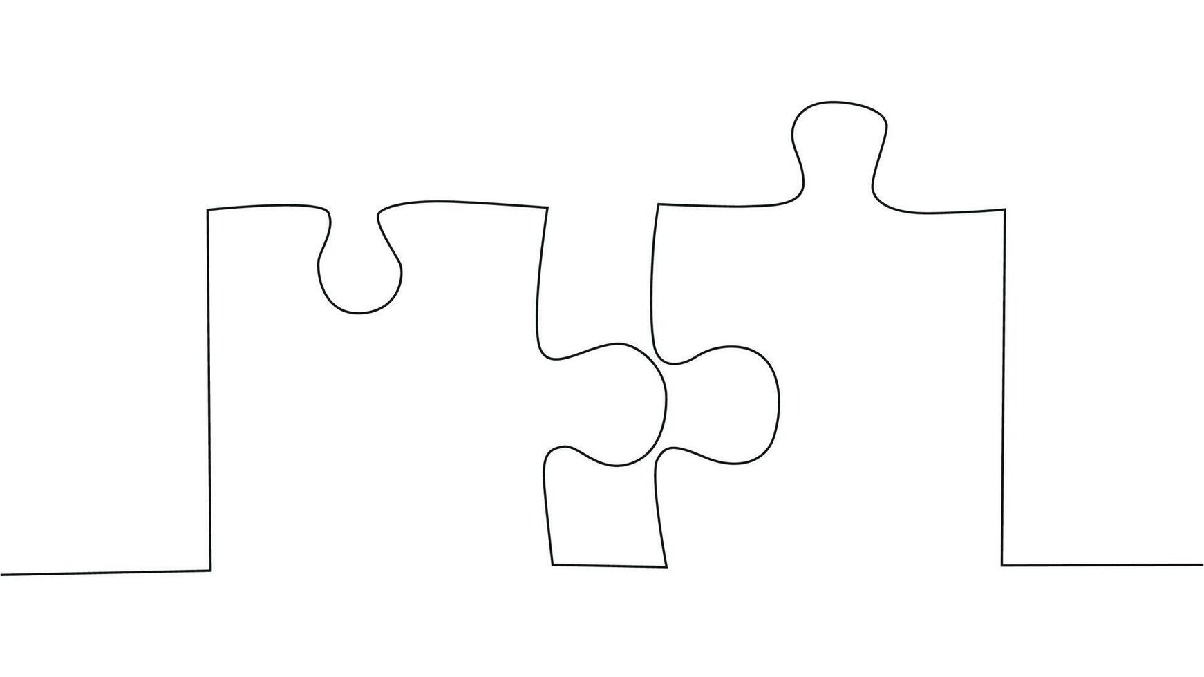 One line connecting puzzle pieces in one continuous line. Puzzle element. vector