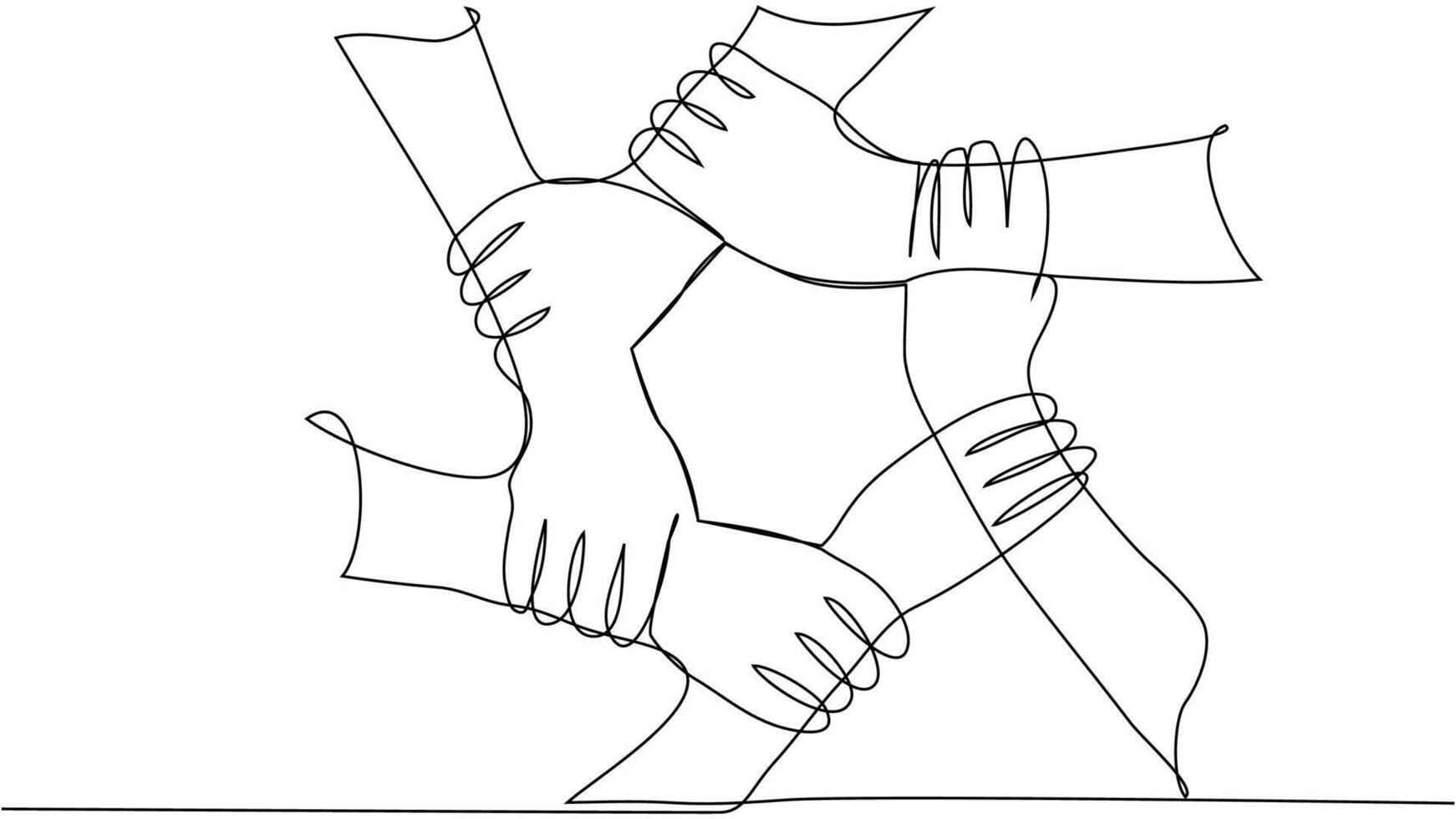 Continuous line of men giving high fives gesture hands to celebrate success. Business teamwork concept vector