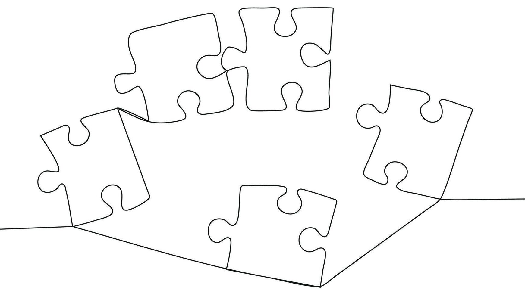 One line connecting puzzle pieces in one continuous line. Puzzle element. vector