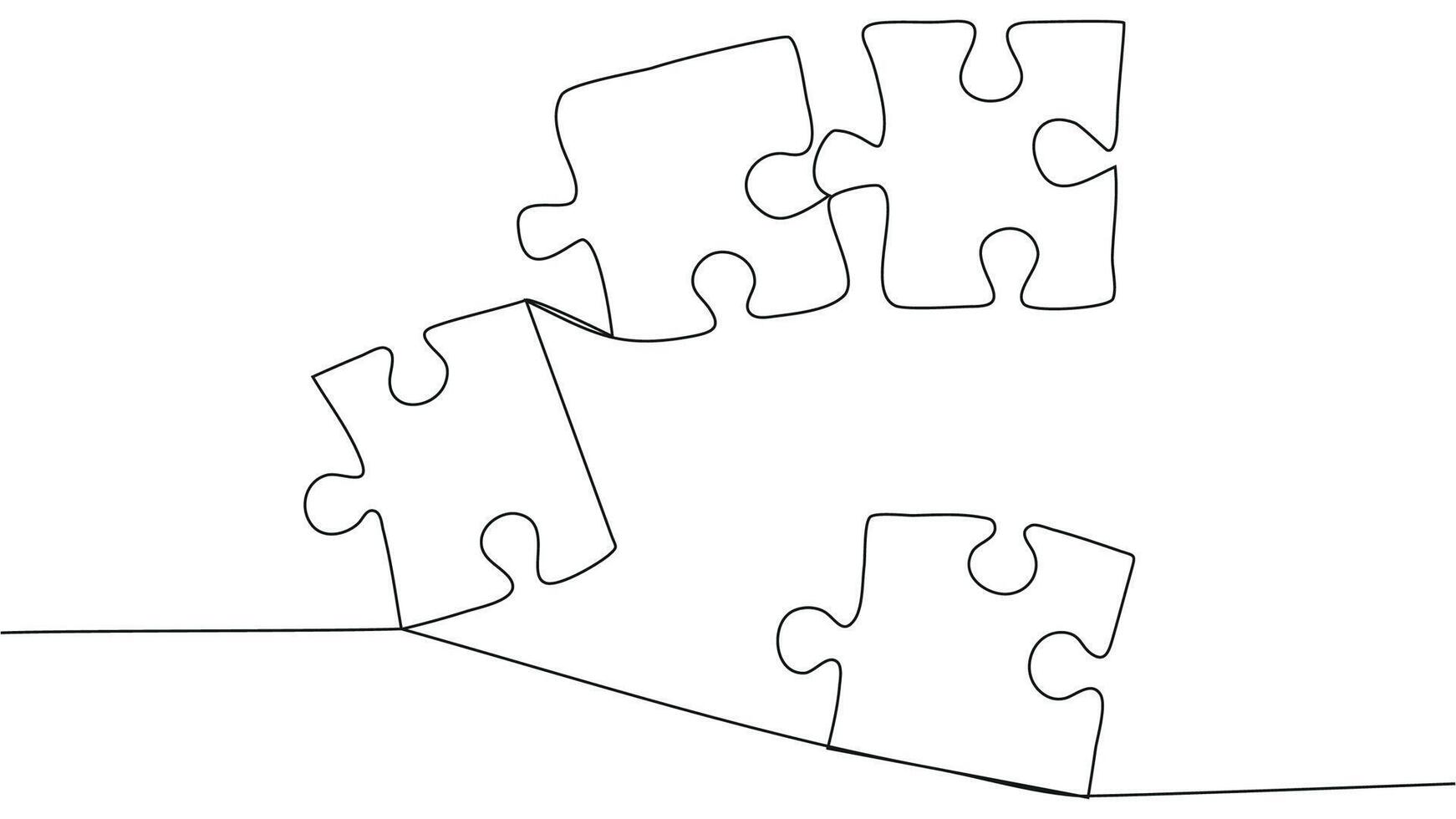 One line connecting puzzle pieces in one continuous line. Puzzle element. vector