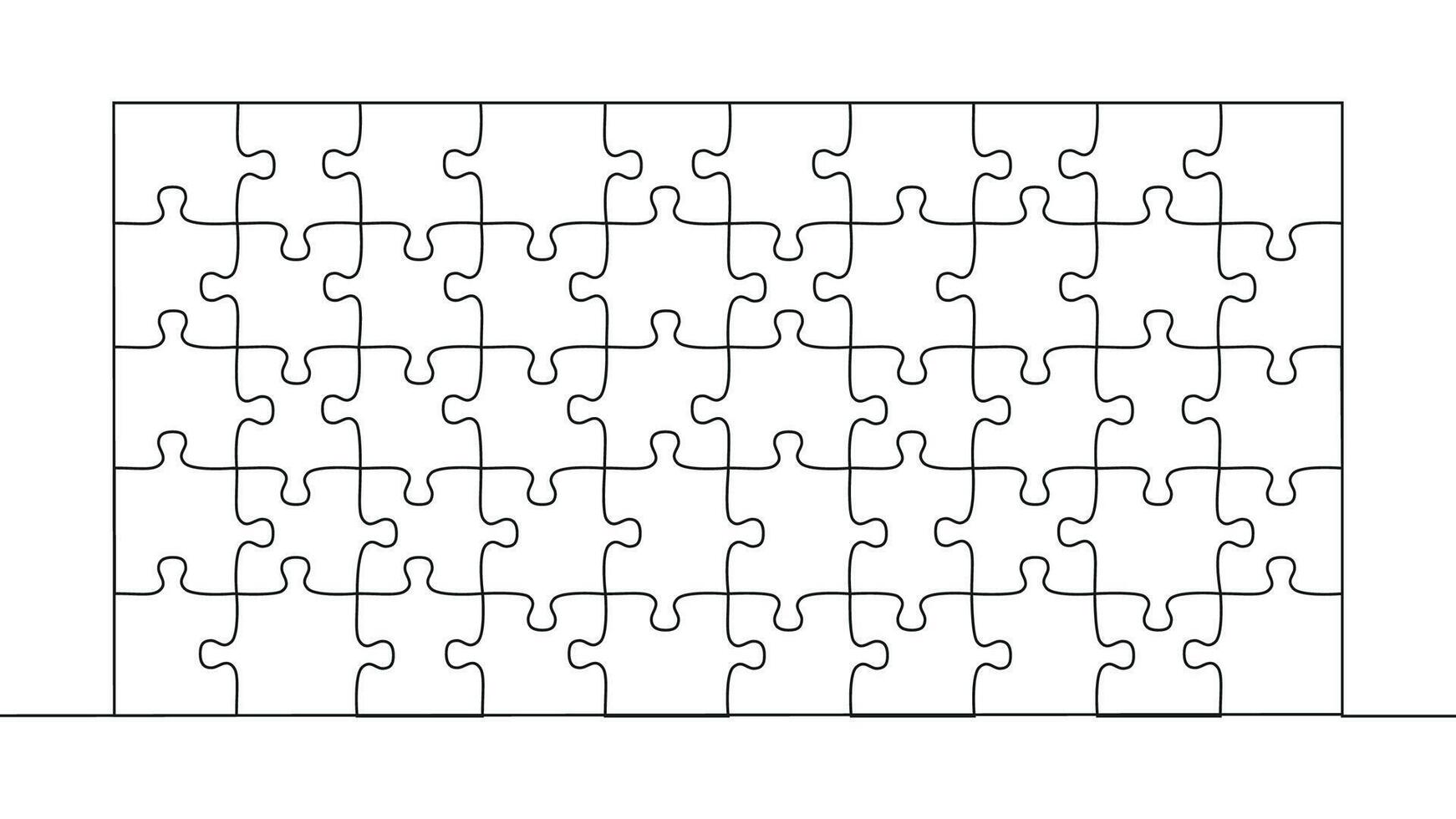 self-drawing one line, push and stack puzzle pieces to build a solid building vector