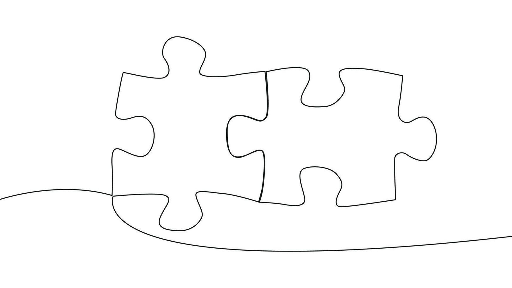 One line connecting puzzle pieces in one continuous line. Puzzle element. vector