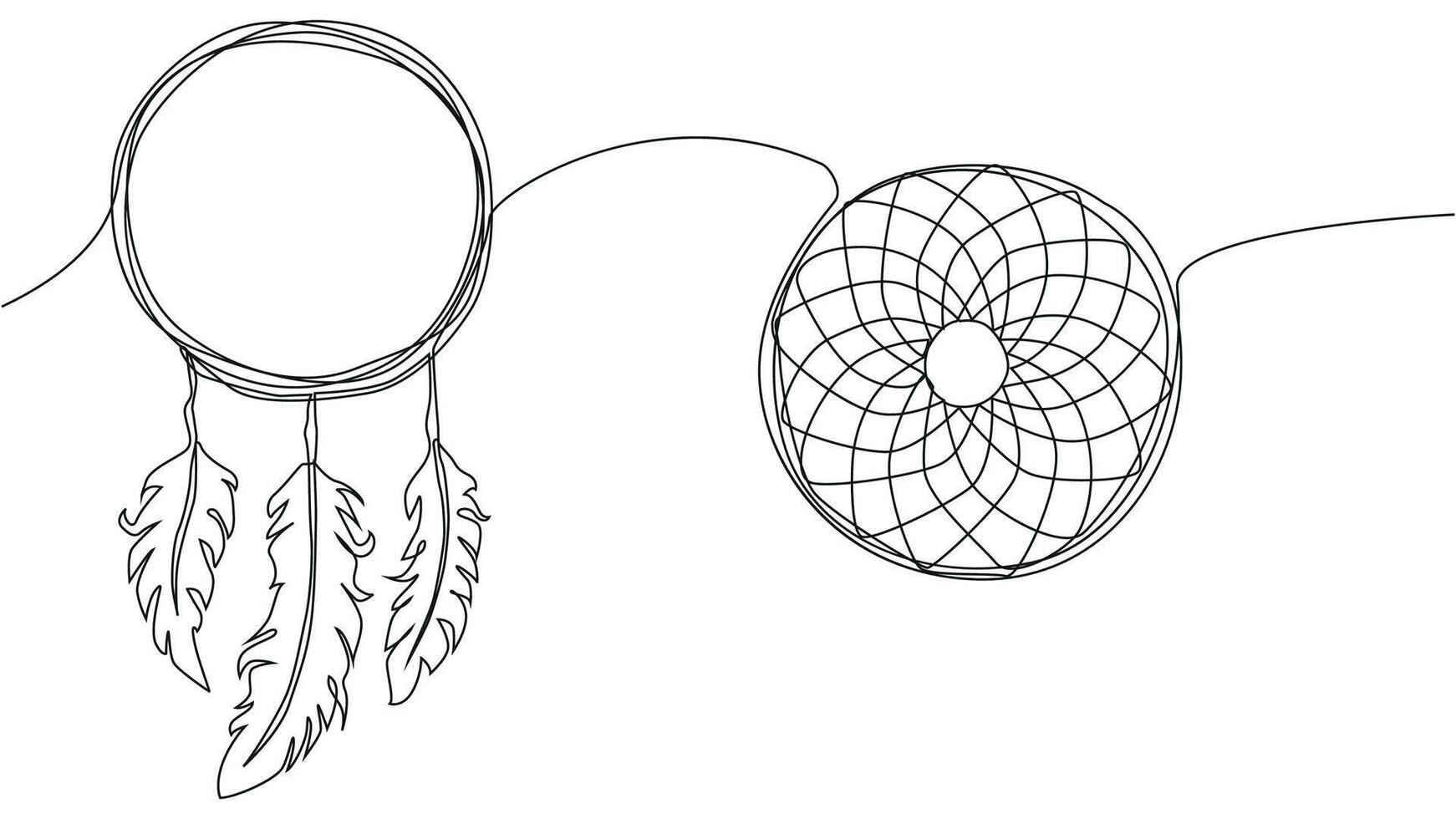 Self draw continuous line dream catcher mystery symbol vector