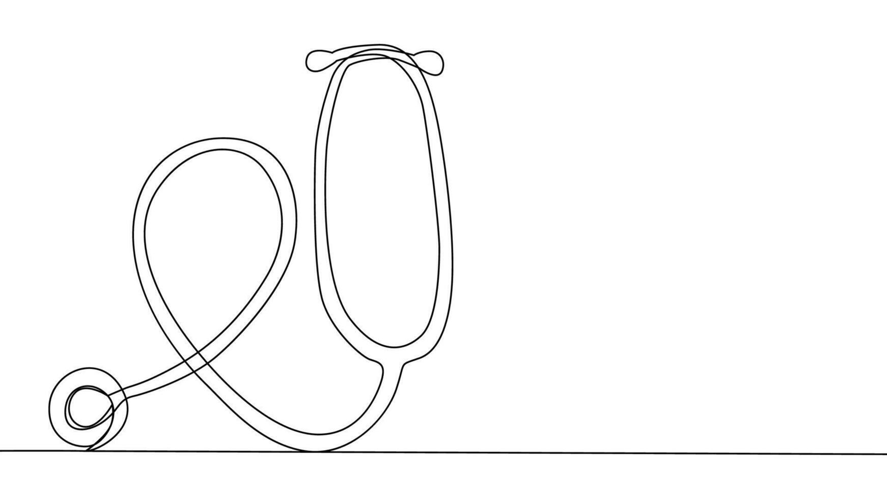 Self drawing animation of single line draw stethoscope, equipment for doctor examining patient heart beat vector