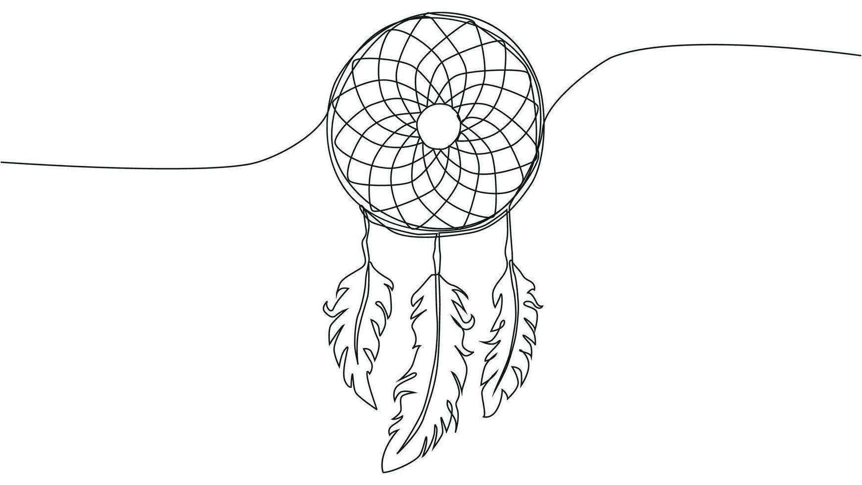 Self draw continuous line dream catcher mystery symbol vector