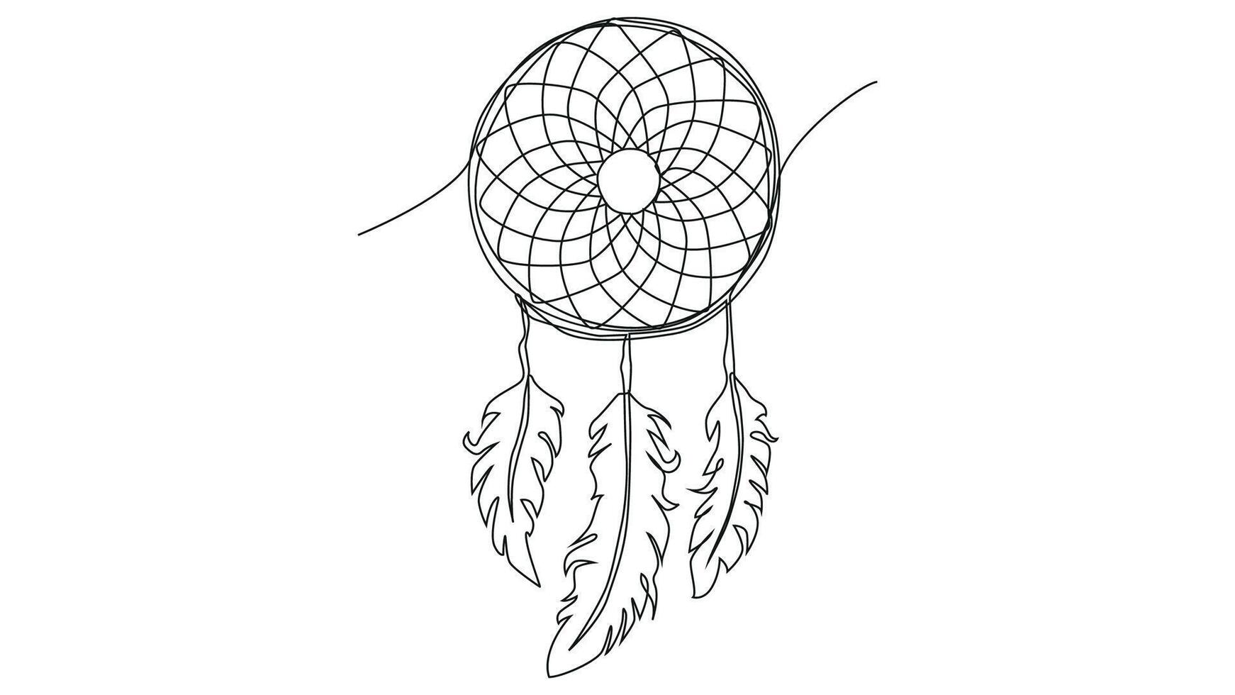 Self draw continuous line dream catcher mystery symbol vector